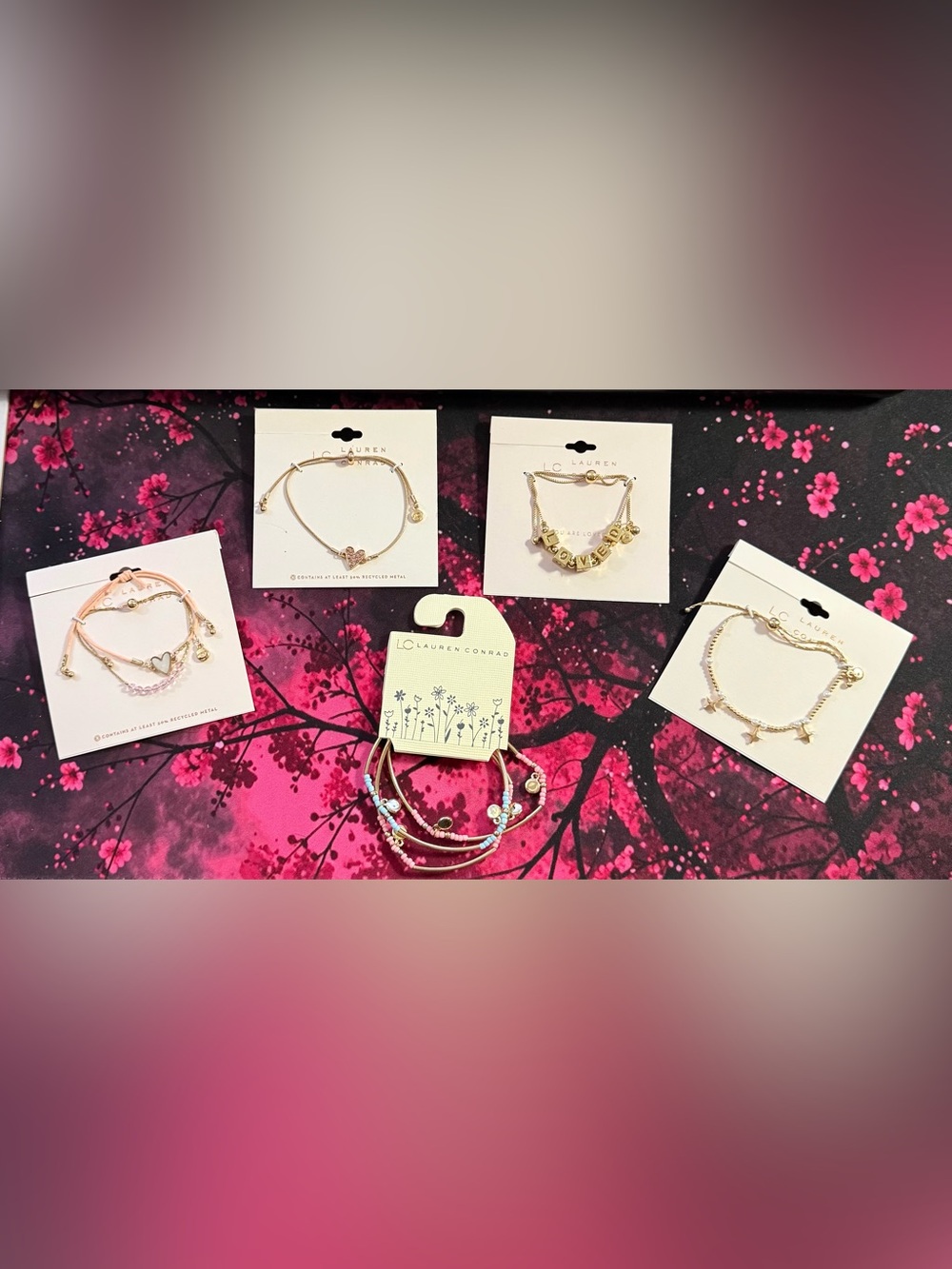 LC Lauren Conrad Pink and Gold Stacking Bracelet Sets (5 Pieces)